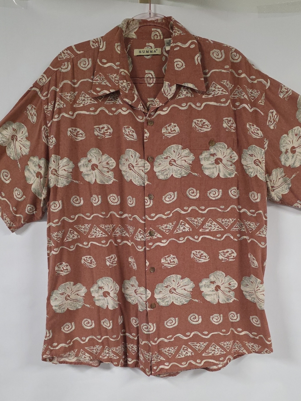 Summa Vintage Men's Silk Hawaiian Aloha Themed Button-Down Shirt, Size XL